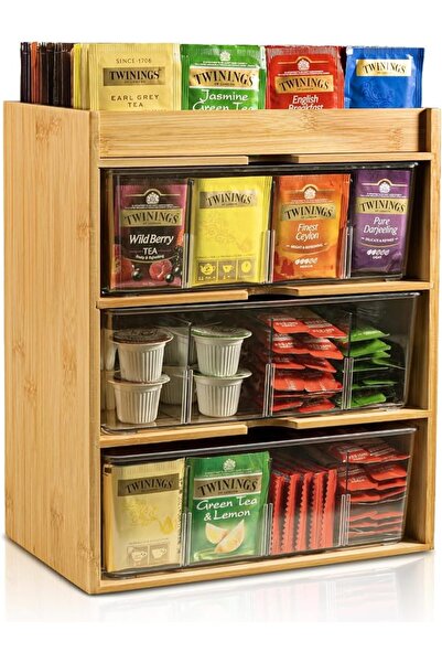 GENERAL TIMIEEYA Tea Bag Organizer - Bamboo Tea Storage Organizer With Drawer...