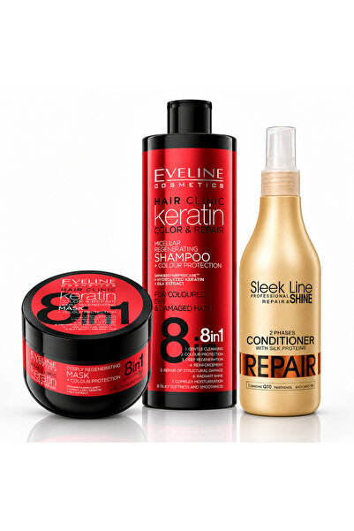Eveline Cosmetics Eveline Hair Clinic Σετ Κερατίνης – Σαμπουάν 400 ml + Μάσκα...
