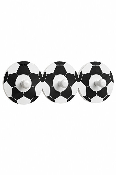 Binbirreyon 3 Topuzlu Ahşap Duvar Askısı Futbol Topu Temalı Askılık 36cm DE003