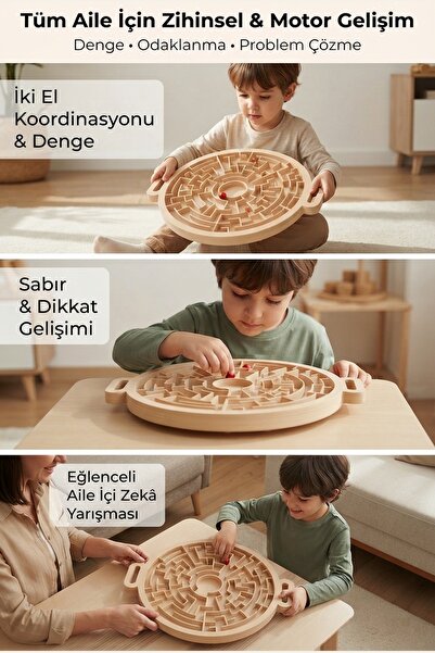 Jüjü Design Çift Kulplu Bilyeli Denge ve Konsantrasyon Labirent Oyunu 22 cm