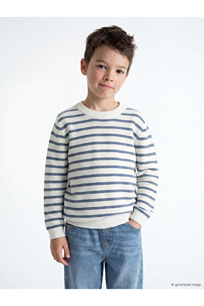 LC Waikiki Nevavm Lcw Kids Ecru Oval Collar Boys' Knitwear Sweater with Diffe...