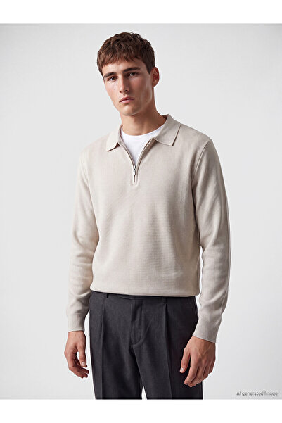 LC Waikiki Lcw Vision Beige Polo Collar Men's Knitwear Sweater