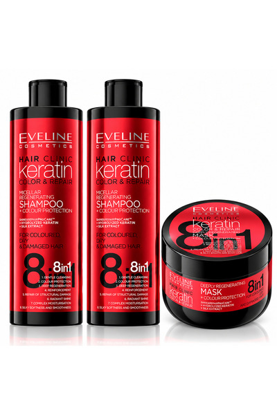 Eveline Cosmetics Eveline Hair Clinic Σετ Κερατίνης 8 σε 1 – 2 x Σαμπουάν 400...