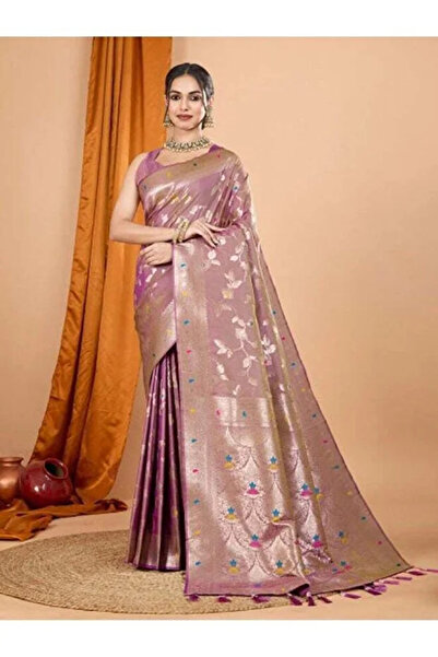 ViViRaSmi Banarasi Silk Saree with All-Over Zari Floral Leaf Weaving & Tassels | Pre-Stitched Fall & Pico Included |