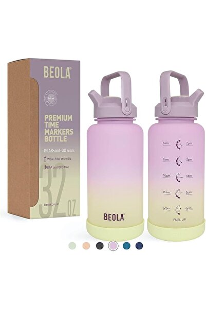 BEOLA 1L Motivational Water Bottle with Time Markers, Tritan, BPA FREE Leak P...