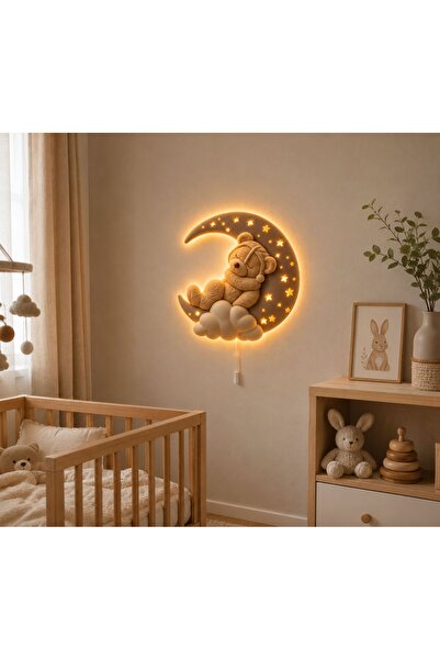 Baskılar Çocuk Bebek Odası LED Gece Lambası MDF Duvar Lambası Pilli İpli Aç K...
