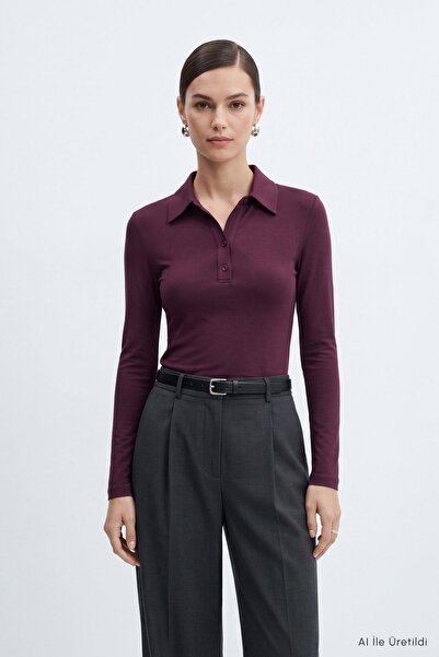 Rays Polo Yaka Uzun Kol Bluz 8222A Mürdüm