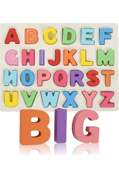 JOYZZZ Alphabet Puzzle, Wooden Uppercase Letter Blocks & Board, Safe Durable ...