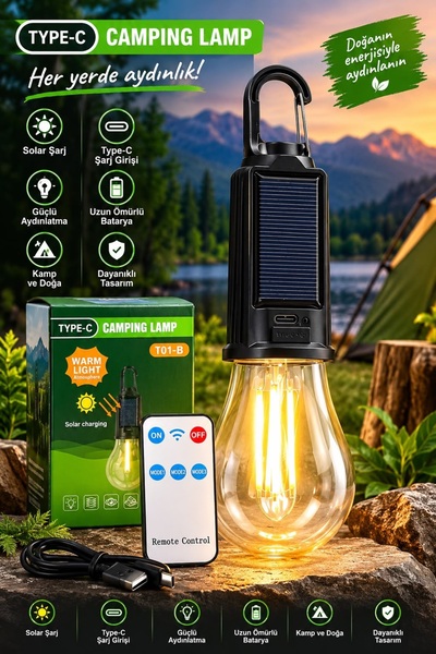 kar-bul Taşınabilir Solar USB Şarjlı Led Ampül Kamp Bahçe Lambası 10 Wat Askı...