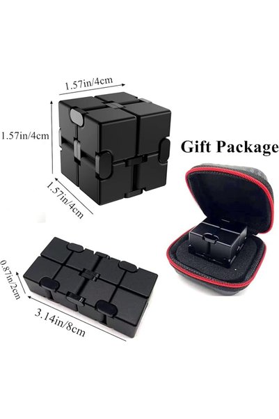 GENERAL Infinity Cube Metal Fidget Cube Anxiety Stress Relief Toys for Men Aluminum Alloy Material (Black)