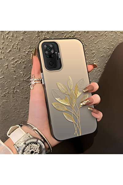 PATTERNOVA Redmi Note 10 Pro Uyumlu Sade Mat Altın Yaprak Kılıf, İnce Yapı Te...