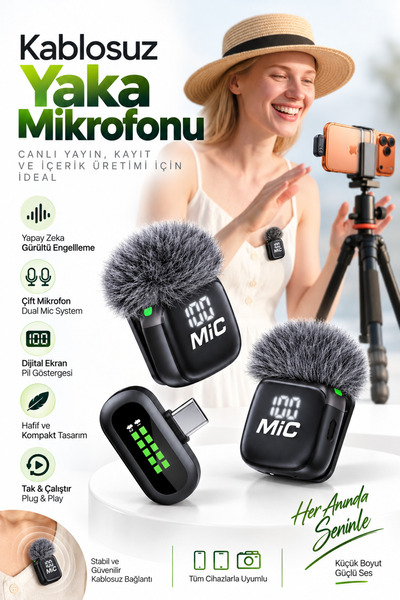 Blic PRO++ BWC-09 Çift Kablosuz Yaka Mikrofonu Type-C, AI Gürültü Azaltma, Di...