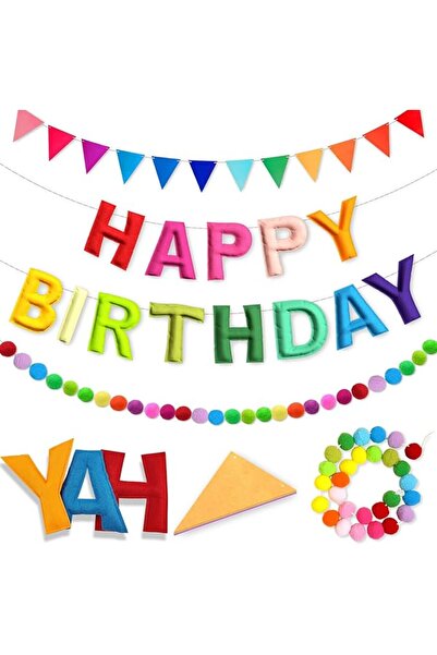 KASTWAVE 3PCS Pre-Strung Happy Birthday Banner Set – Felt Letter Banner, Ball...