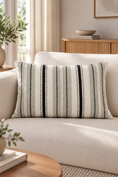 texta home deco Stitch Dokuma Kırlent Kılıfı - Siyah Beyaz - 40x60 cm