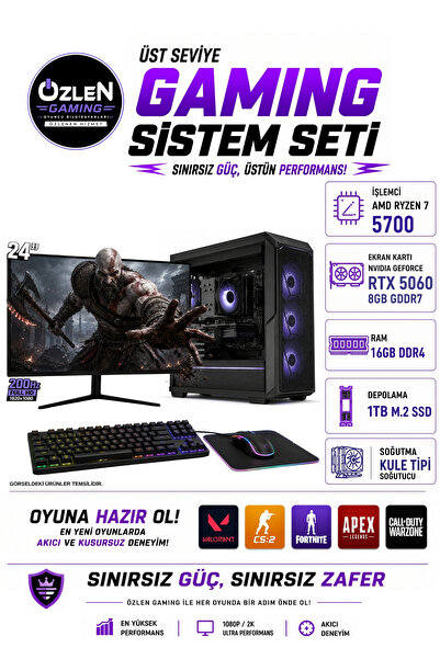 ÖZLEN X89 RYZEN 7 5700 RTX 5060 8GB 16GB RAM 1TB M.2 SSD 24'' Full HD 200Hz O...