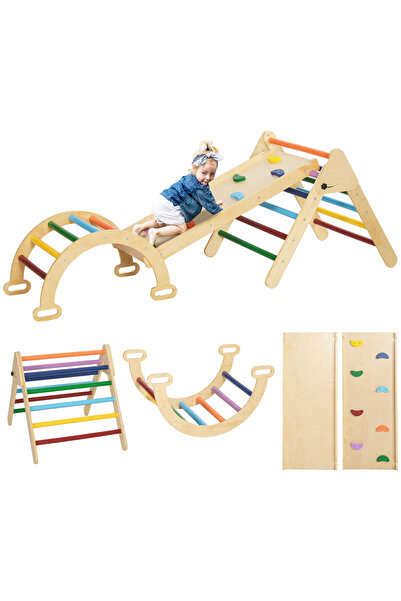 Generic Brand Structură de cățărat 5-în-1 pentru copii, cu rampă, pod și scar...