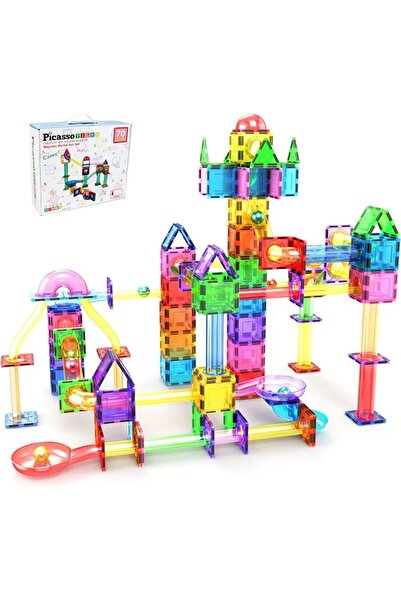 GENERAL Picasso Tiles 70 Pcs Marble Race Track Magnetic Tiles Building Block ...