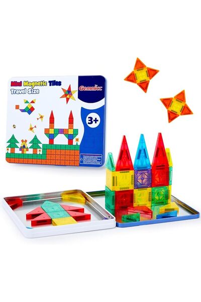GEMMICC 58 PCS Mini Magnetic Tiles, Travel Magnet Construction Toys with Meta...