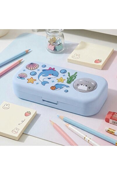 MJ TOYS Sevimli Kawaii Figürlü Kalem Kutusu Çok Bölmeli Çift Katlı Büyük Kapa...