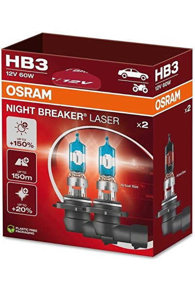 OSRAM LED VALUE مصباح أمامي هالوجين OSRAM Night Breaker Laser HB3، إضاءة أكثر...