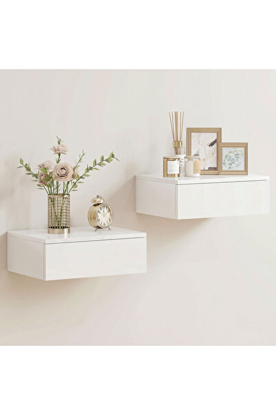 Generic Brand Set de 2 noptiere, design suspendat, cu sertar, 40*30*14cm, alb
