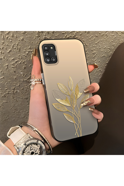 PATTERNOVA Samsung Galaxy A31 Uyumlu Sade Mat Altın Yaprak Kılıf, İnce Yapı T...