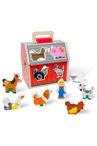 Melissa & Doug لعبة حظيرة خشبية للفرز واللعب مع سقف قابل للطي ومقبض - 10 قطع ...
