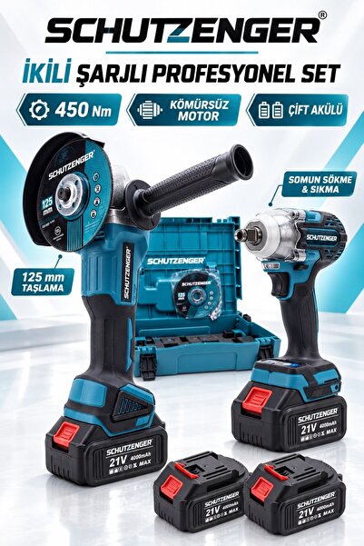 125mm ŞARJLI TAŞLAMA SPRAL MAKİNESİ SOMUN SIKMA VİDALAMA 450Nm TORKLU MAVİ SET