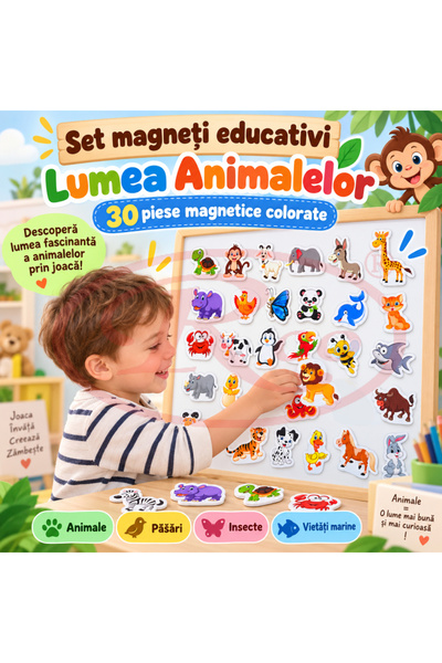 RCO Set magneti educativi lumea animalelor din spuma EVA, 30 piese magnetice colorate, PJ1001