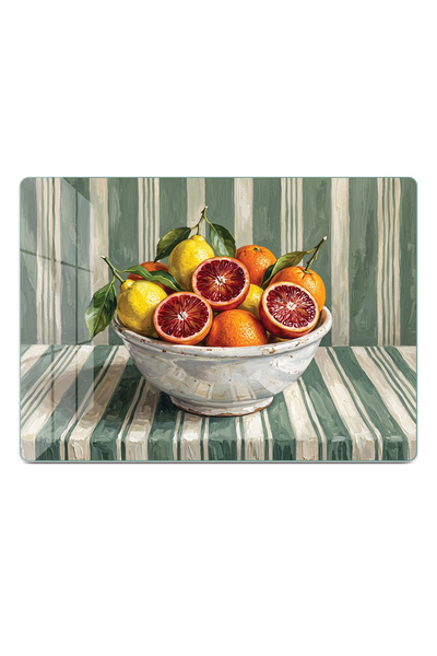 Decovetro Rustic Gouache Citrus Orange Still Life Patterned Glass Cutting Boa...