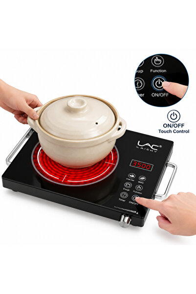 Generic Brand 3500W Portable Electric Infrared Cooktop, Single Burner Ceramic Hot Plate with Digital Touch Control & Knob, Stainless Steel Countertop Stove Compatible with All Cookware