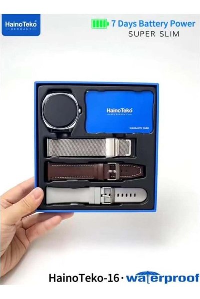 HAINOTEKO Haino Teko T16 Ultra Slim Smartwatch with AMOLED Display, Bluetooth Calling & 3 Straps (Silver) – Waterproof Fitness Watch for Men & Women