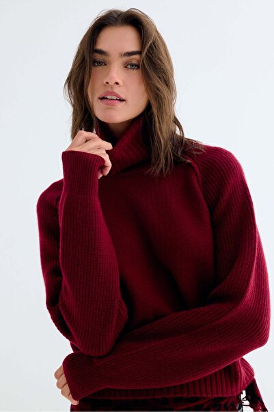 Silk and Cashmere Kiremit Kırmızısı Paloma Saf Kaşmir Boğazlı Crop Kazak