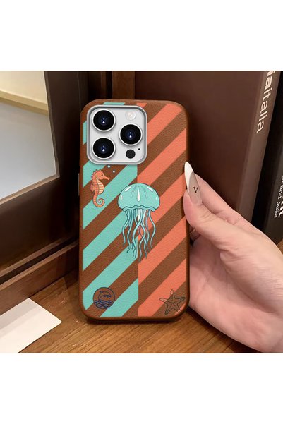 ucuc iPhone 16 Pro Compatible Brown Leather Textured Silicone Camera Protecti...