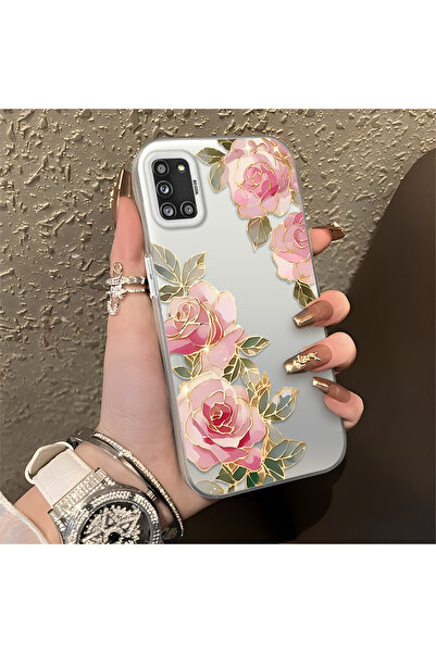 PATTERNOVA Samsung Galaxy A31 Uyumlu Mat Pembe Gül Altın Çizgi Baskılı Kılıf,...