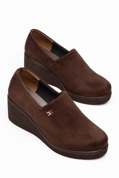 SNİCKER Brown Buckle Accessory Suede Lycra Padded Sole Casual Women's Shoes