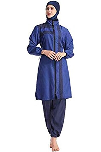 Other ملابس سباحة نسائية إسلامية مع قبعة، بدلة سباحة للشاطئ باللون الأزرق مقا...