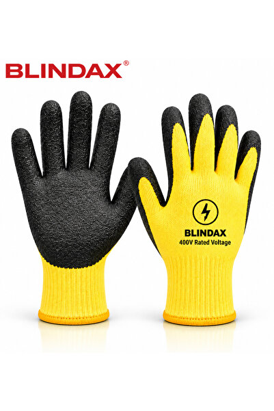 BLINDAX قفازات السلامة الكهربائية 400 فولت مطلية باللاتكس مضادة للانزلاق، قفا...