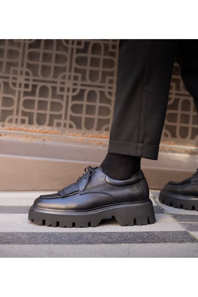 TETRİ Reilly Model Genuine Leather Handmade Black Floter Casual Shoes