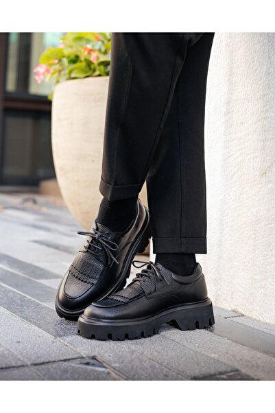 TETRİ Reilly Model Genuine Leather Handmade Black Floter Casual Shoes