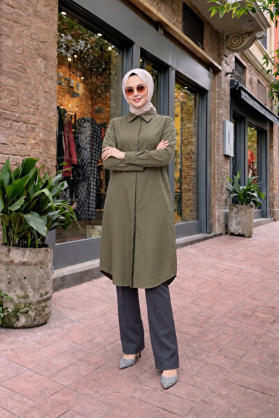 comstar Women's Shirt Collar Casual Long Khaki Shirt Dress