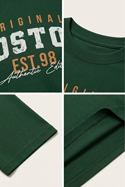 Zerenyus Boston Baskılı - Premium Kumaş Unisex Oversize Tişört Haki