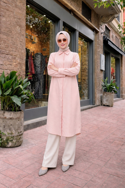 comstar Women's Shirt Collar Casual Long Powder Shirt Dress