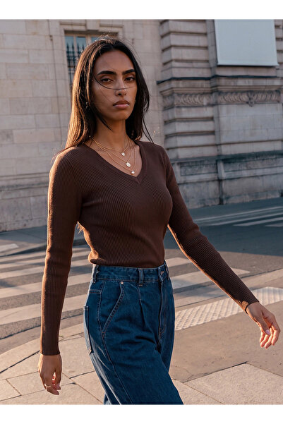 FAV V NECK RIB TRICOT SWEATER