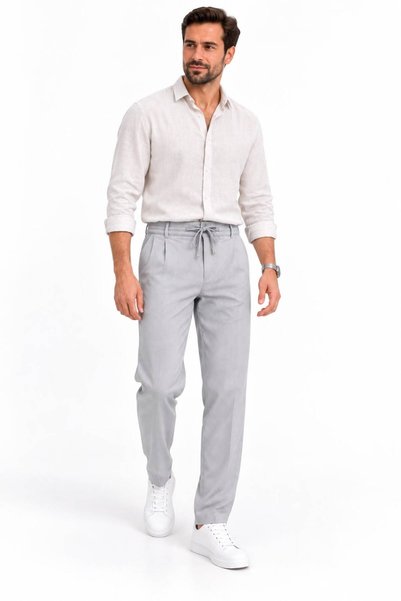Suffa Single Pleated Lycra Comfortable Cut Pants - Dark Blue