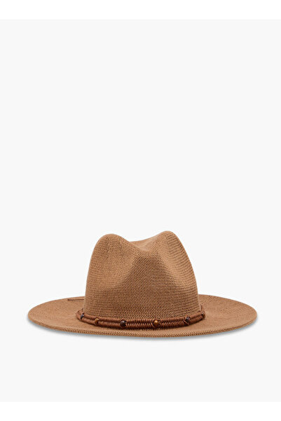 FAV Straw Fedora Hat with Bead Trim