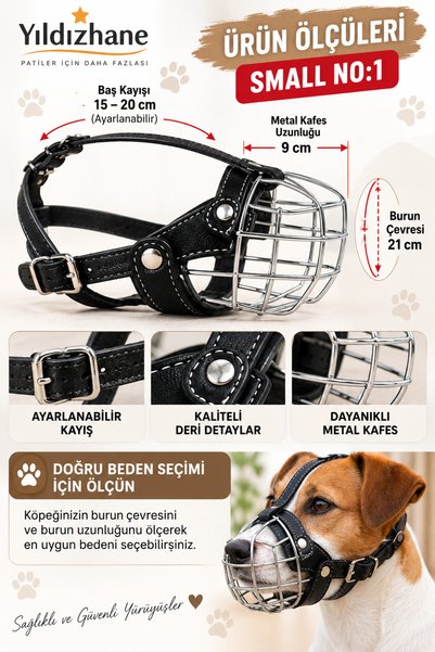 Yıldızhane Telli Deri Köpek Ağızlığı Small No:1 Ayarlanabilir Metal Kafesli Köpek Ağızlık