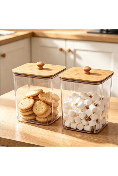 Generic Brand 2‑Pack Clear Food Storage Containers with Bamboo Lid，Airtight S...