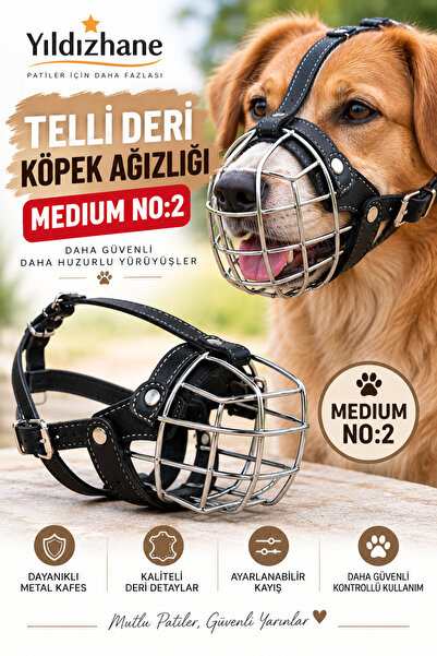Yıldızhane Telli Deri Köpek Ağızlığı Medium No:2 Ayarlanabilir Metal Kafesli ...