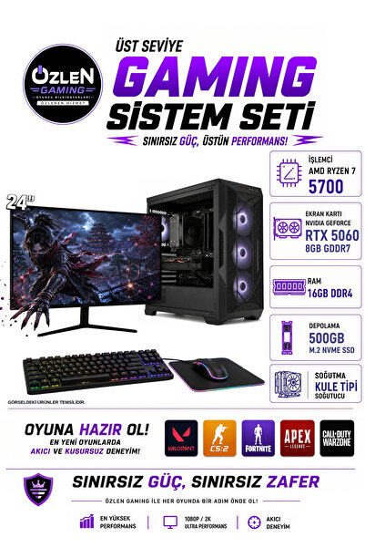 ÖZLEN X91 RYZEN 7 5700 RTX 5060 8GB 16GB RAM 500GB M.2 SSD 24'' Full HD 200Hz...